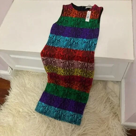 Alice + Olivia Delora Snake Print Stripe Sheath Dress - Picture 2 of 10